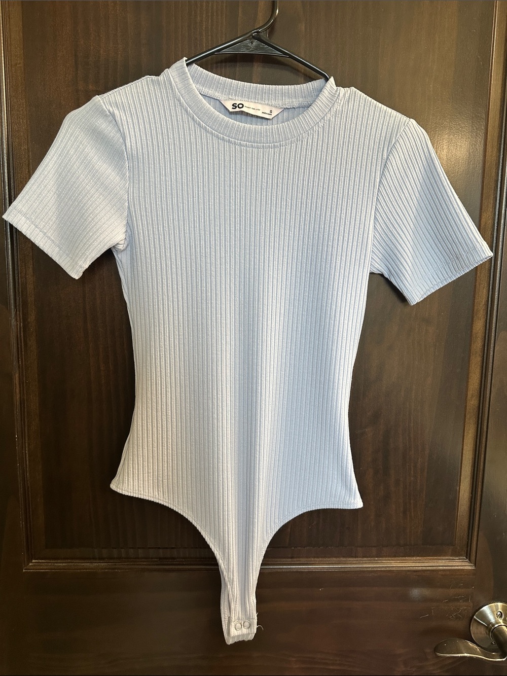 SO Pale Blue Ribbed Short Sleeve Baby One-Piece Bodysuit